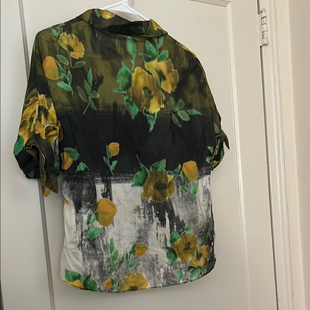 ZARA Green & Yellow Floral Button-Front Blouse - Picture 3 of 5